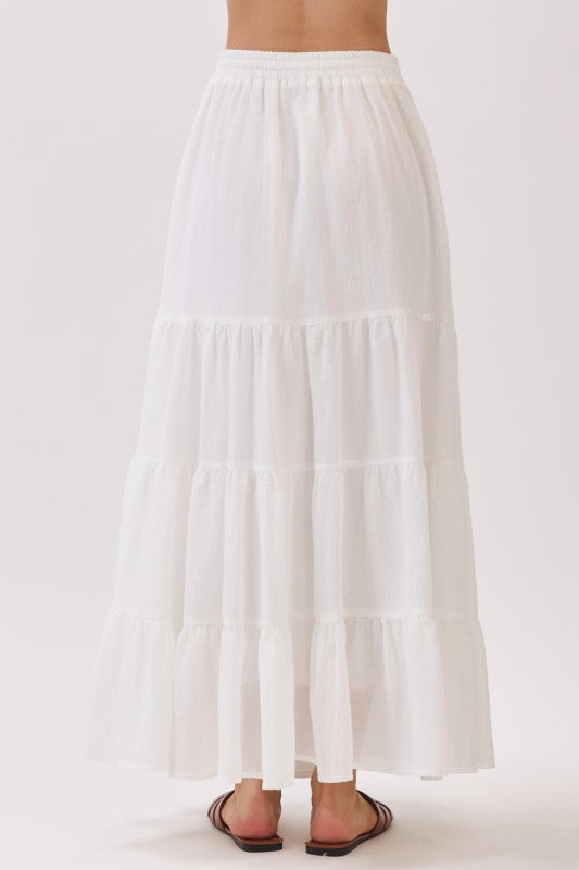 Brenna High Waist Tiered Maxi Skirt White