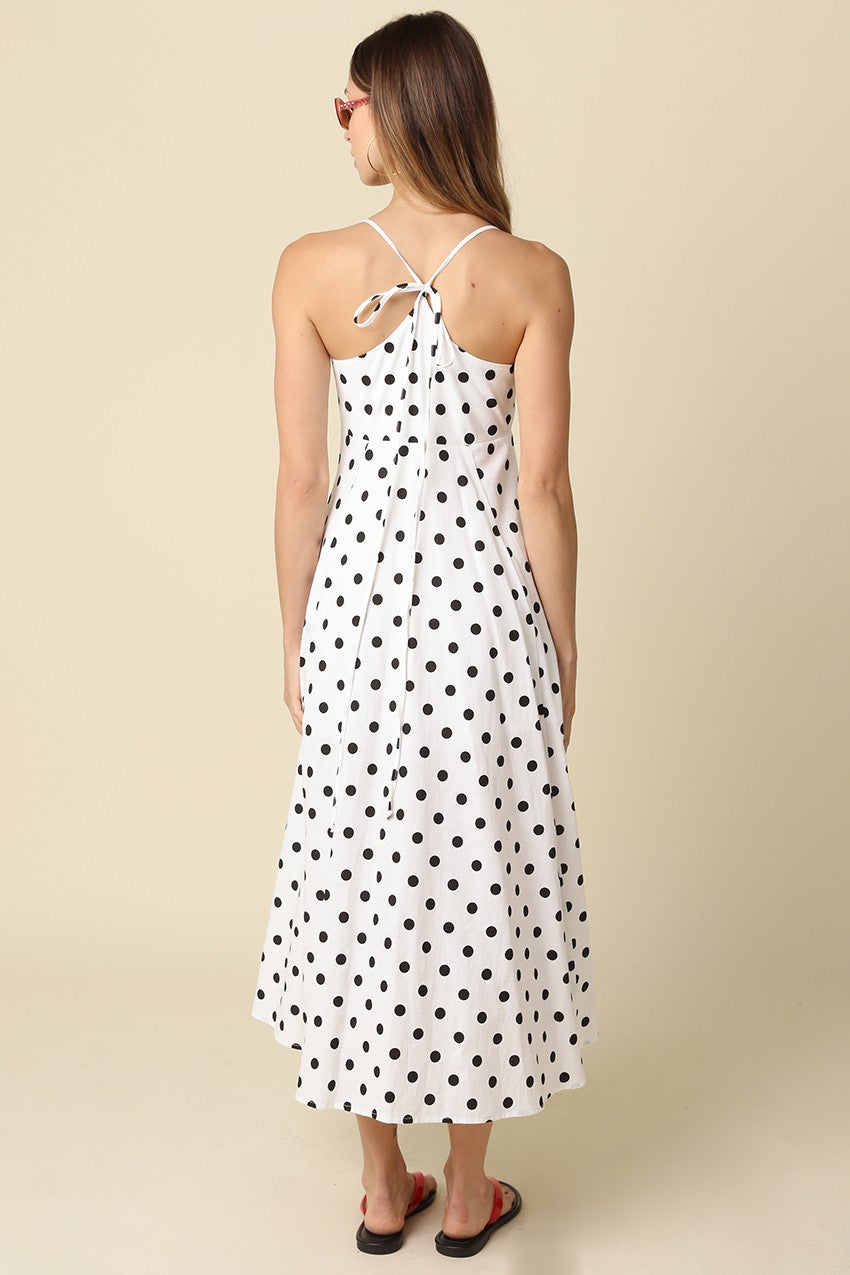 Sienna Sleeveless Polka Dot Print Maxi Dress White