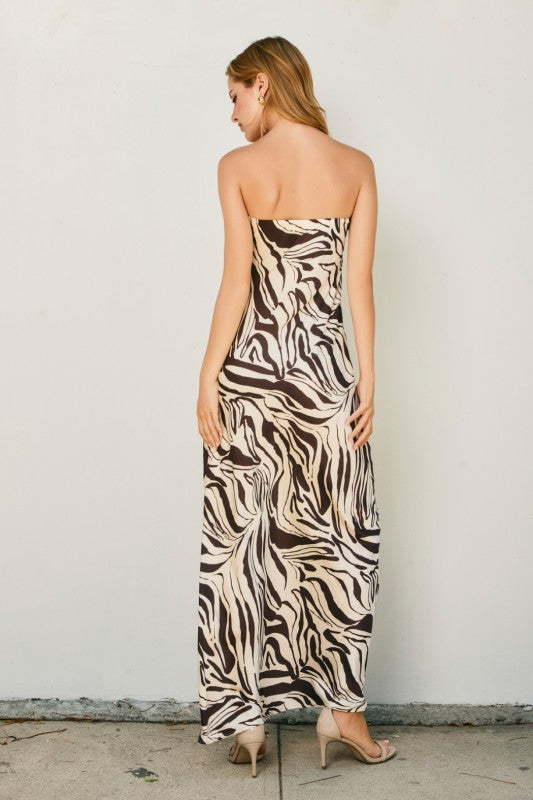 Bronwen Sleeveless Abstract Print Maxi Dress Brown