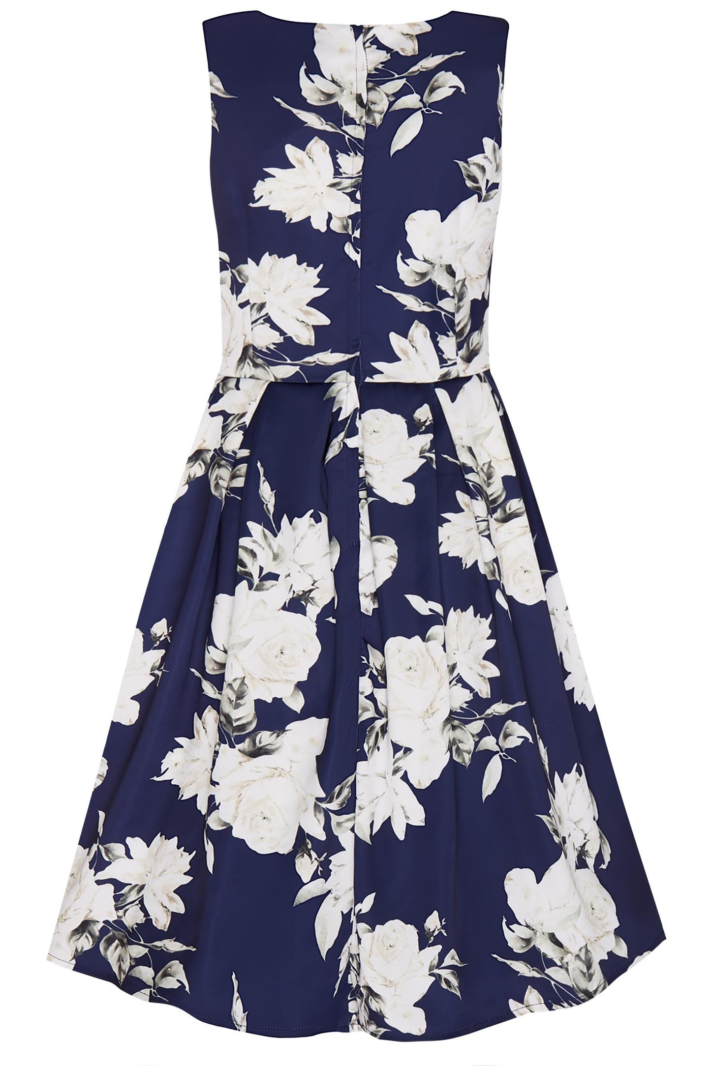 Annie Retro White Navy Rose Swing Dress