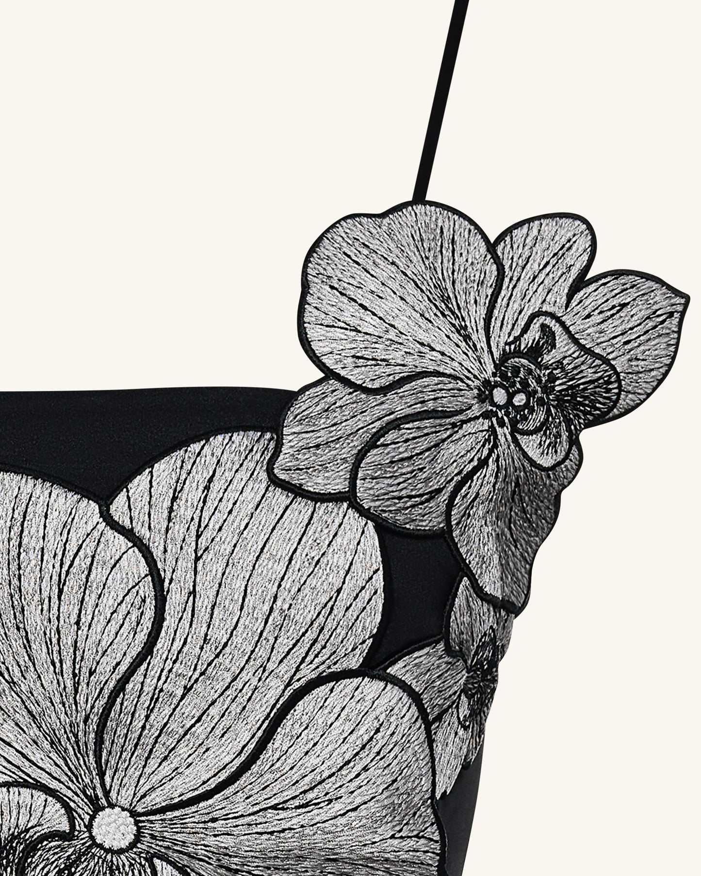 蘭花貼飾迷你洋裝 - 黑色/銀色