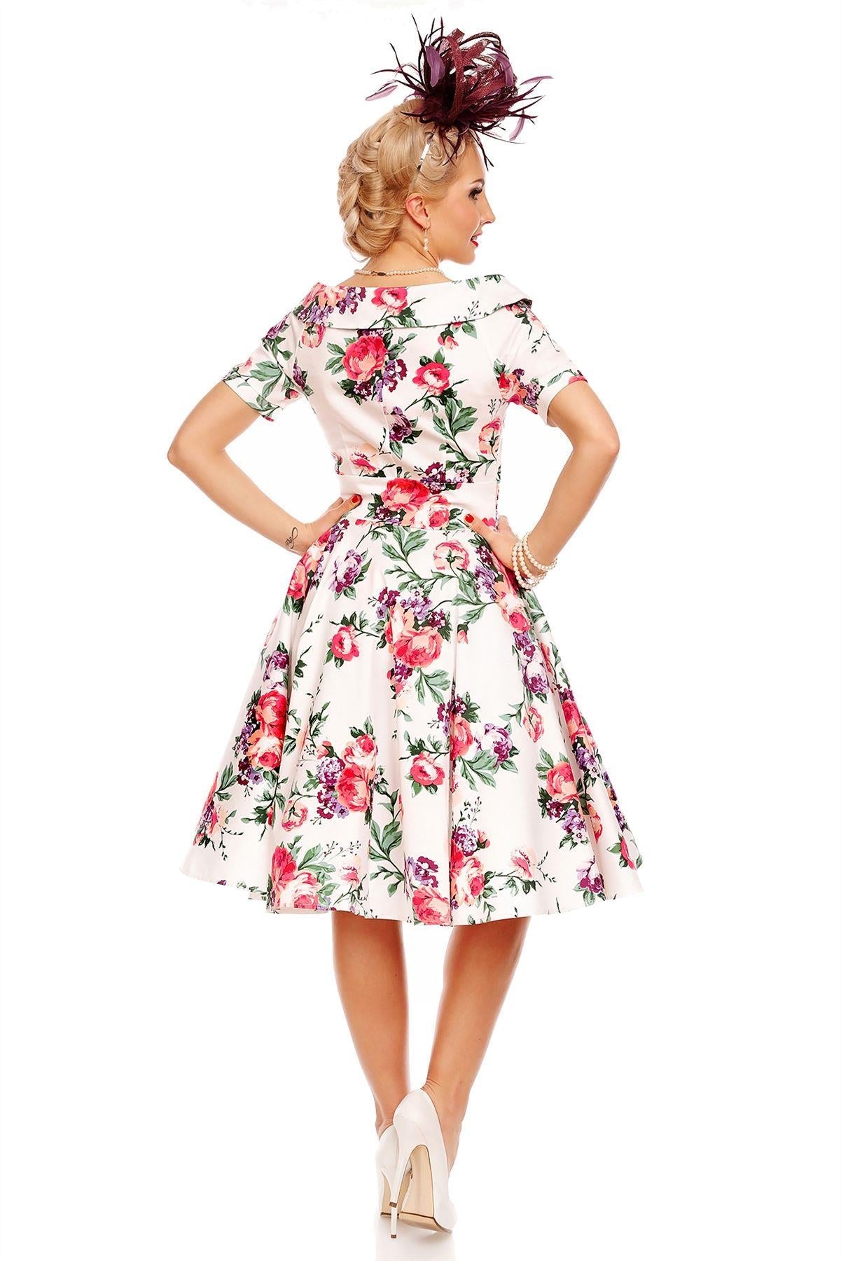 Darlene Retro Floral Swing Dress in White