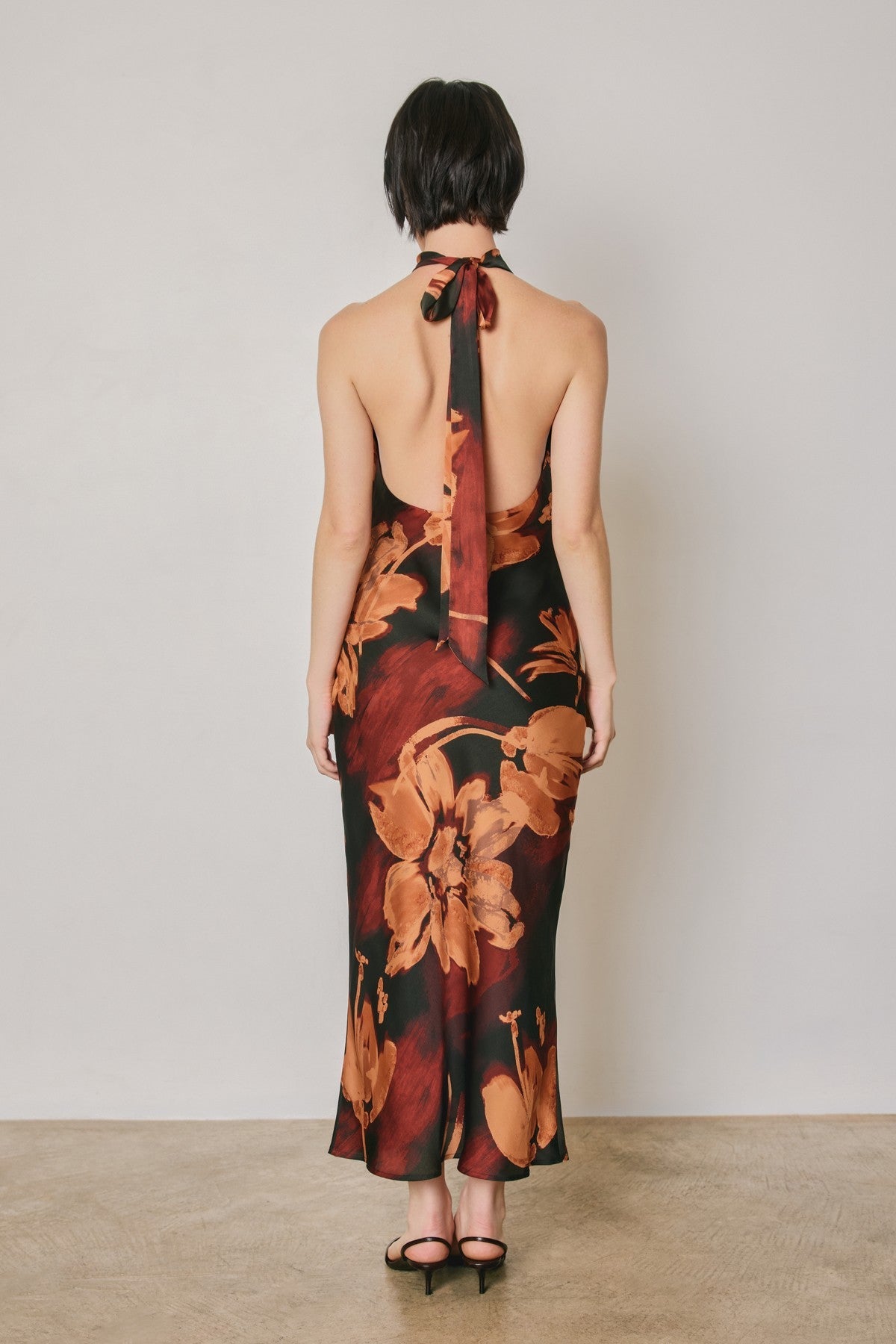 Waitlist 8/5 • Jeanette Sleeveless Halter Floral Print Midi Dress Black