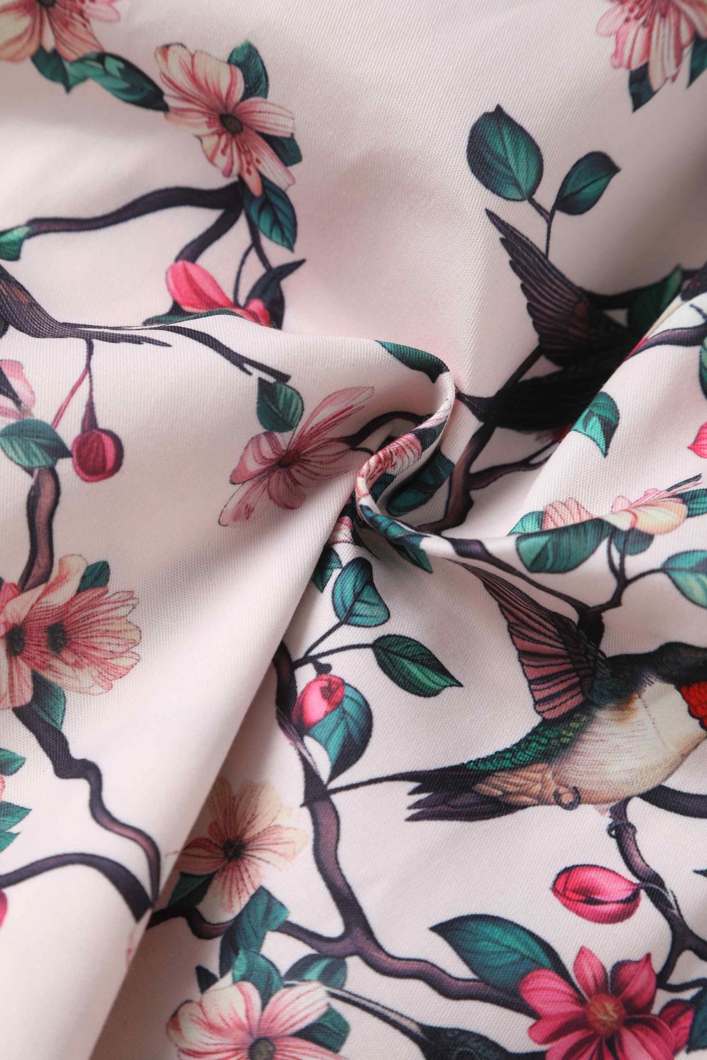 May Crossover Bust Circle Dress In White Bird Print