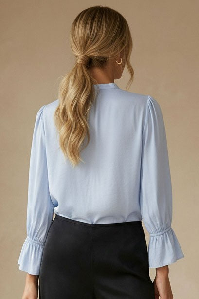 Farrah Long Sleeve Satin Top Blue