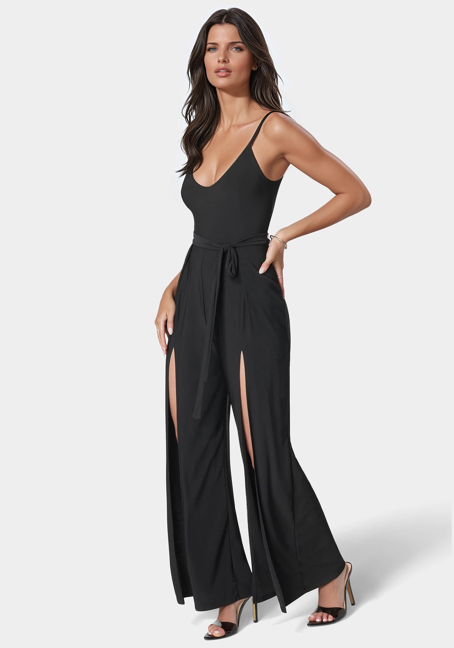 High Slit V-Neck Cami Strap Jumpsuit