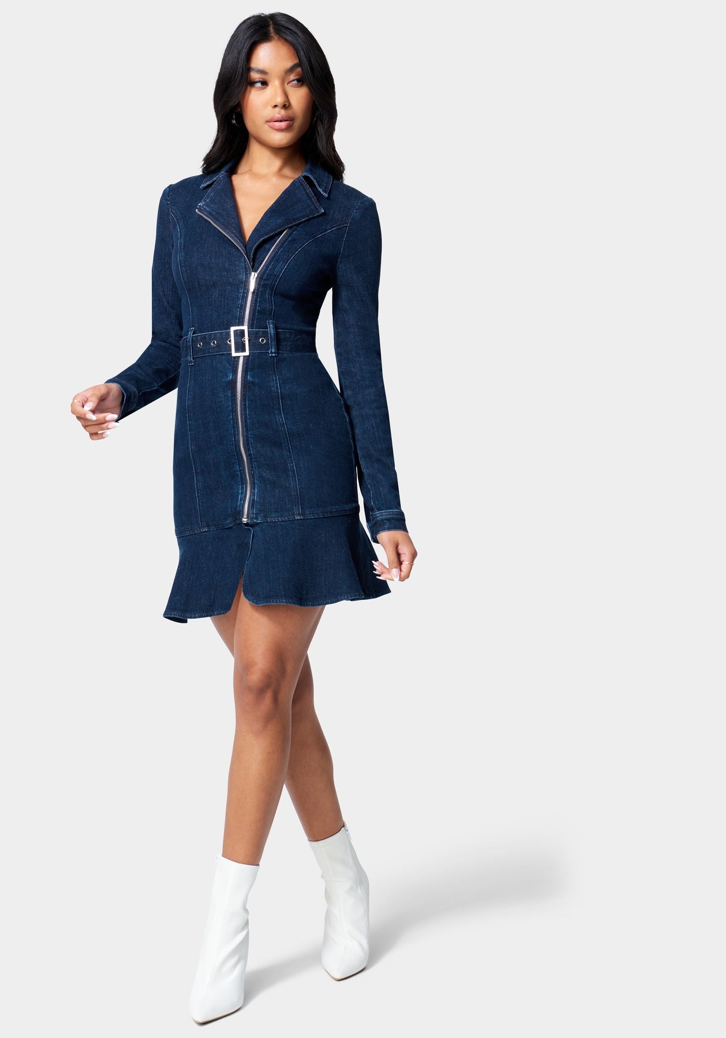 Moto Style Belted Denim Dress