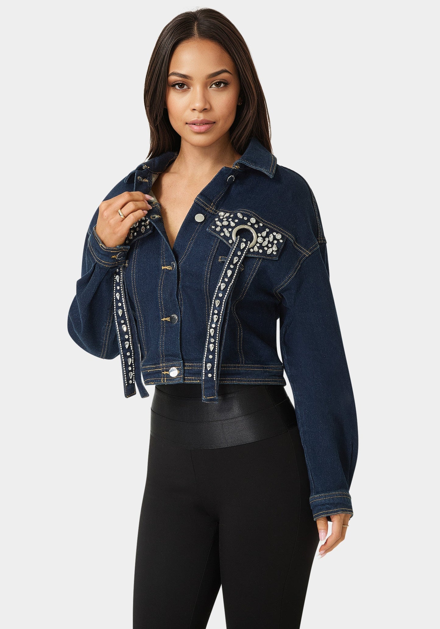 Button Front Stud Detail Denim Jacket