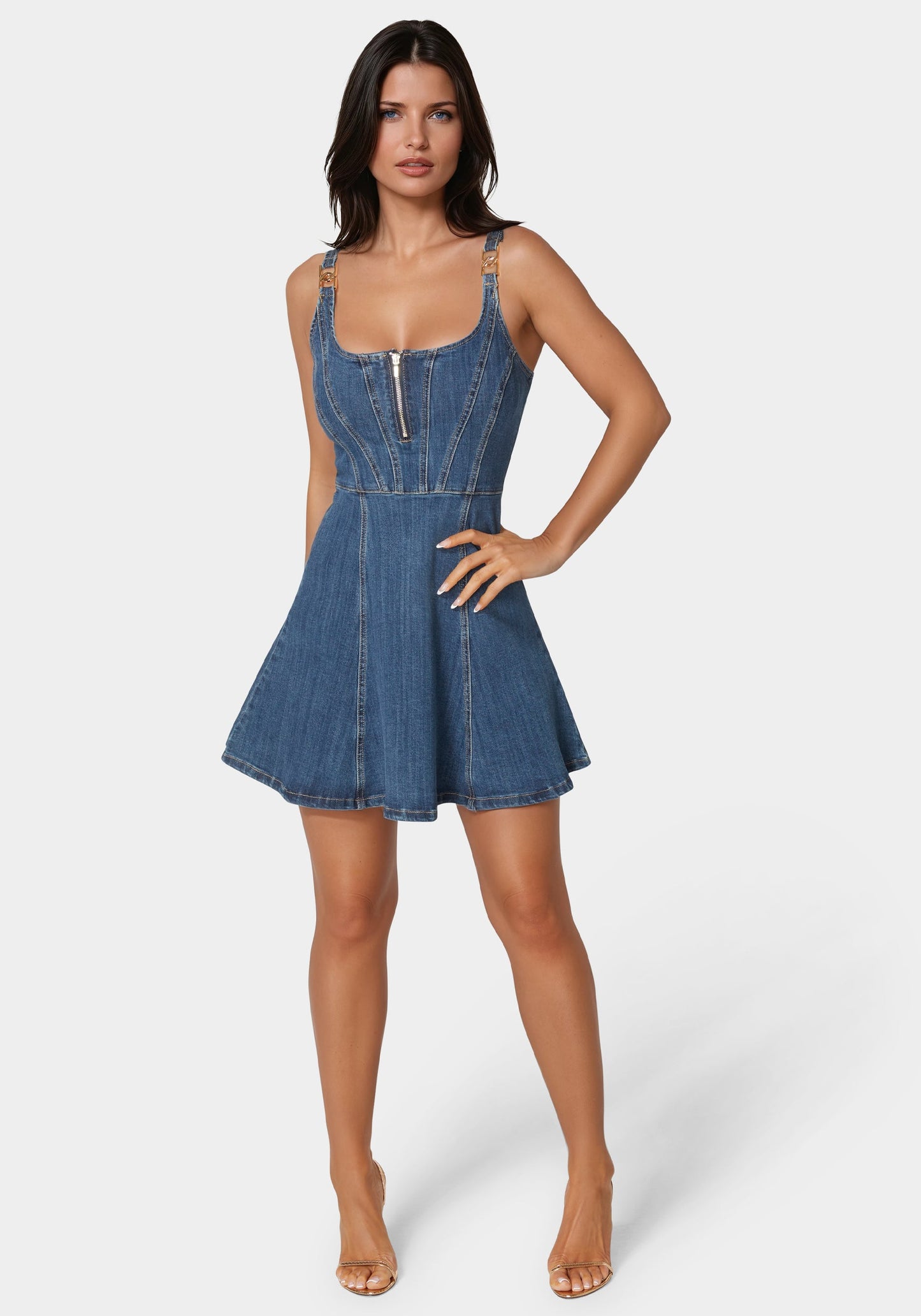 Trim Detail Fit & Flare Denim Dress