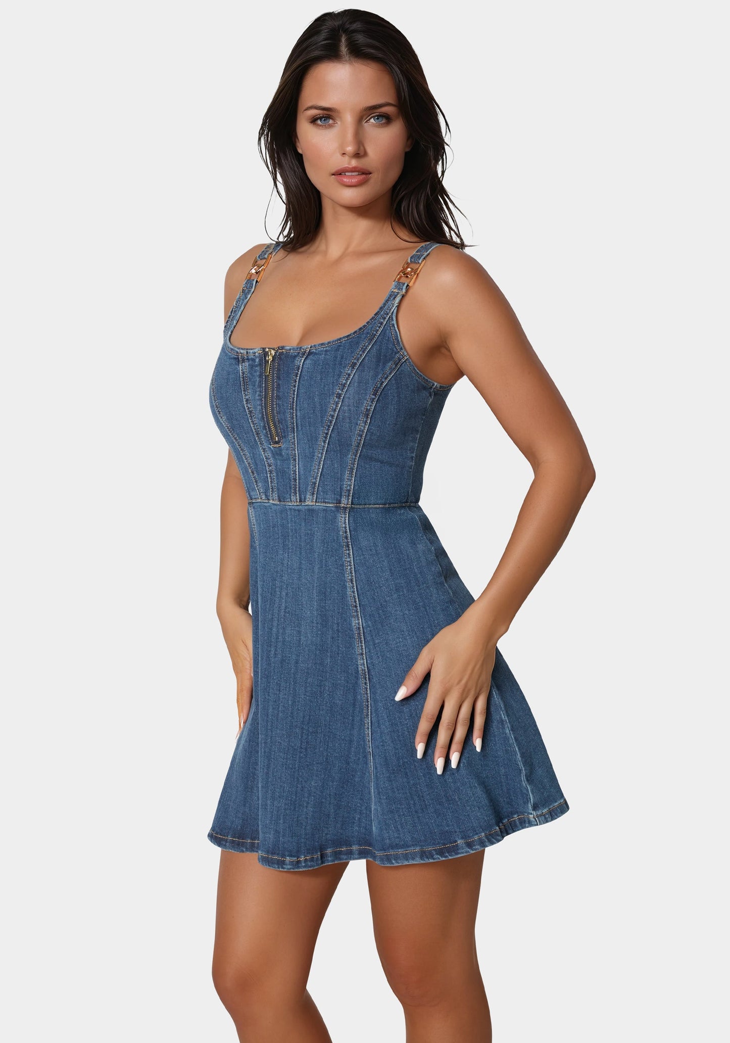 Trim Detail Fit & Flare Denim Dress