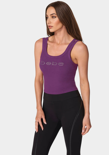 Bebe Logo Double Strap Single Stone Rib Top
