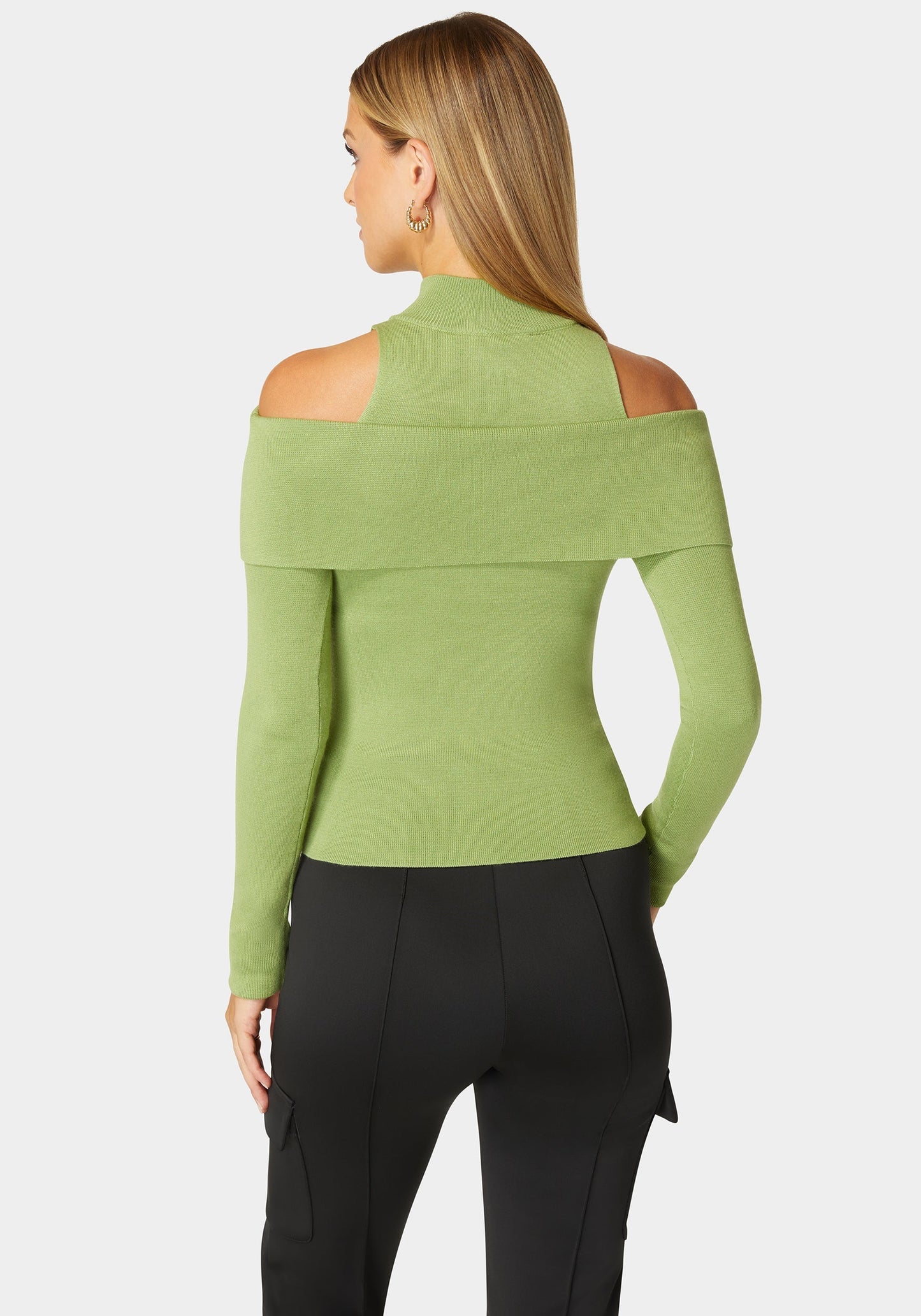 Mock Neck Zip Detail Cold Shoulder Sweater