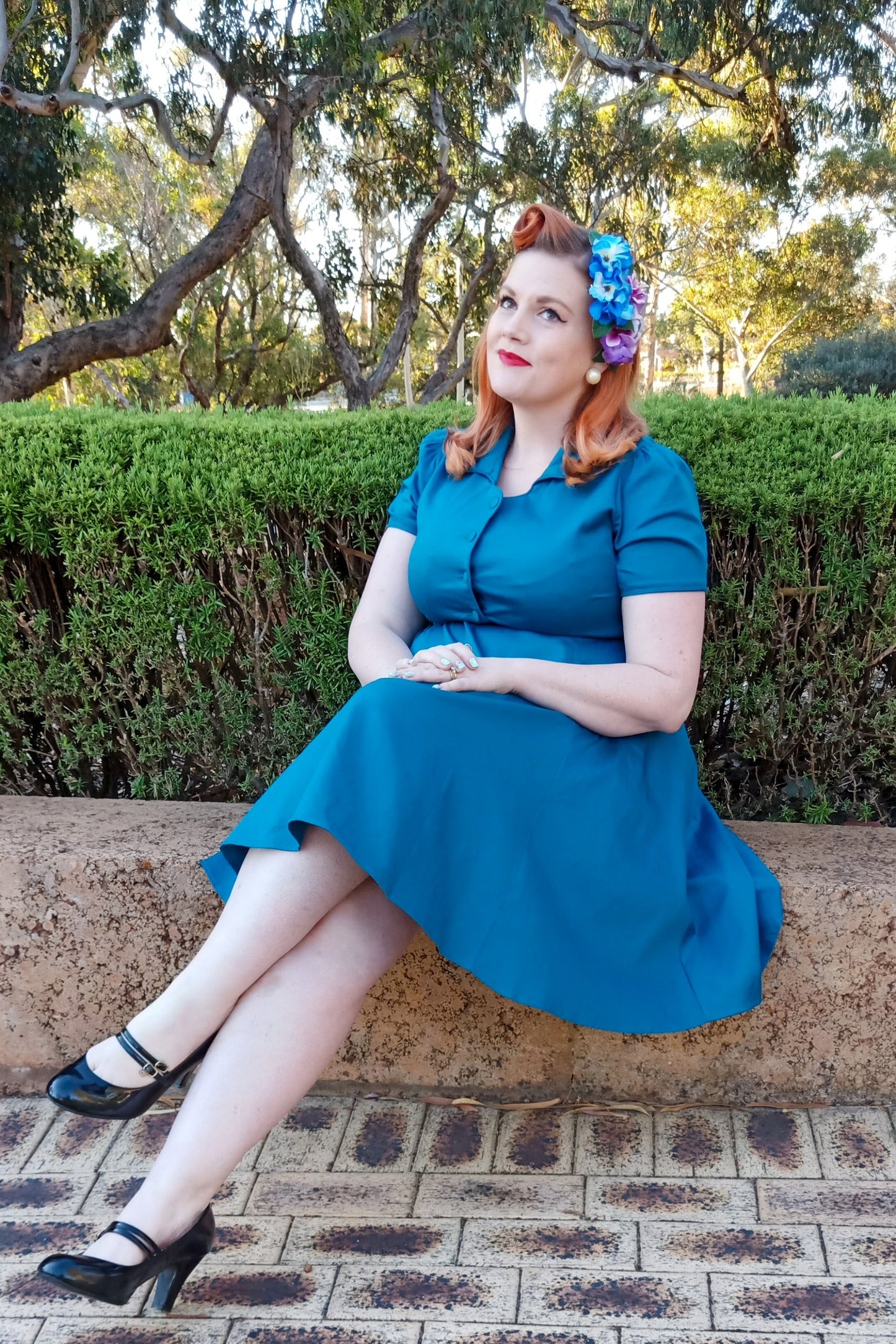 Penelope 1950's Teal Blue Shirt Dress