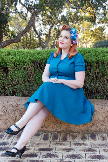 Penelope 1950's Teal Blue Shirt Dress
