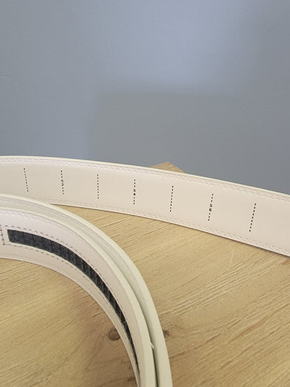 White Ratchet belt-Gunmetal Solid Buckle