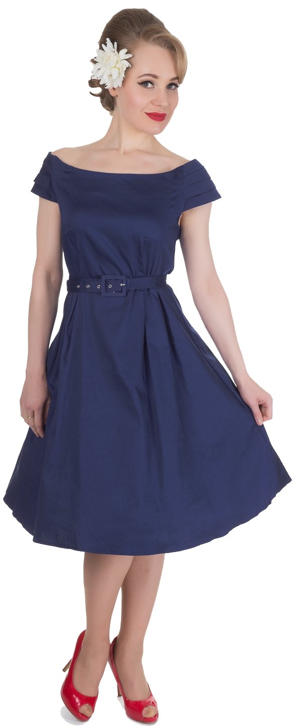Marcia Boat Neck Rockabilly Dress in Navy Blue