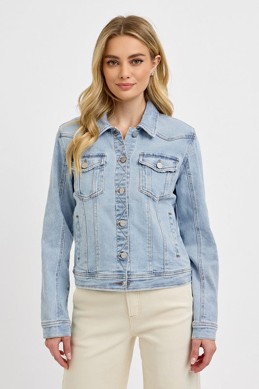 Tempest Long Sleeve Button Down Denim Jacket Light Wash