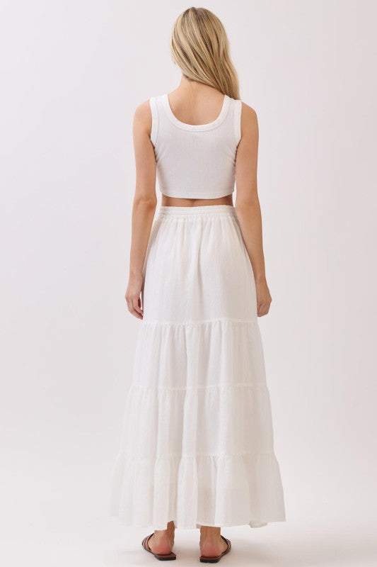 Brenna High Waist Tiered Maxi Skirt White