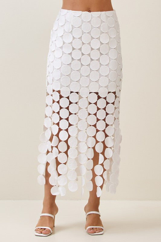 Sofia High Waist Circle Crochet Midi Skirt Ivory