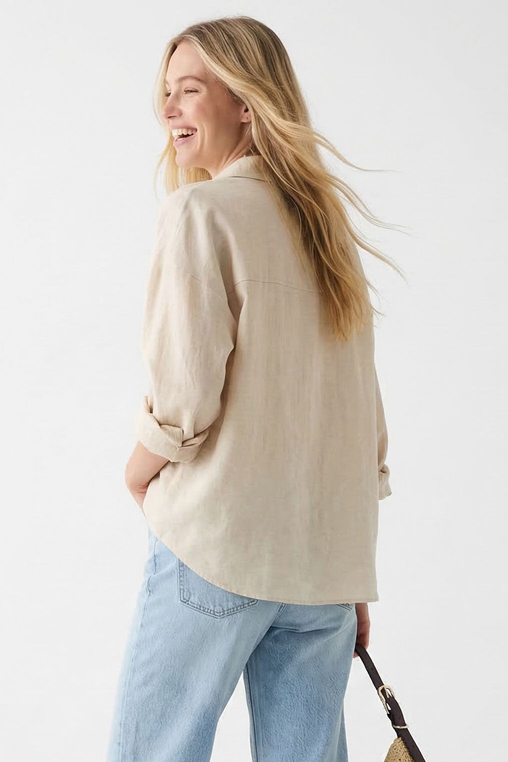 Esther Long Sleeve Button Down Linen Top Natural