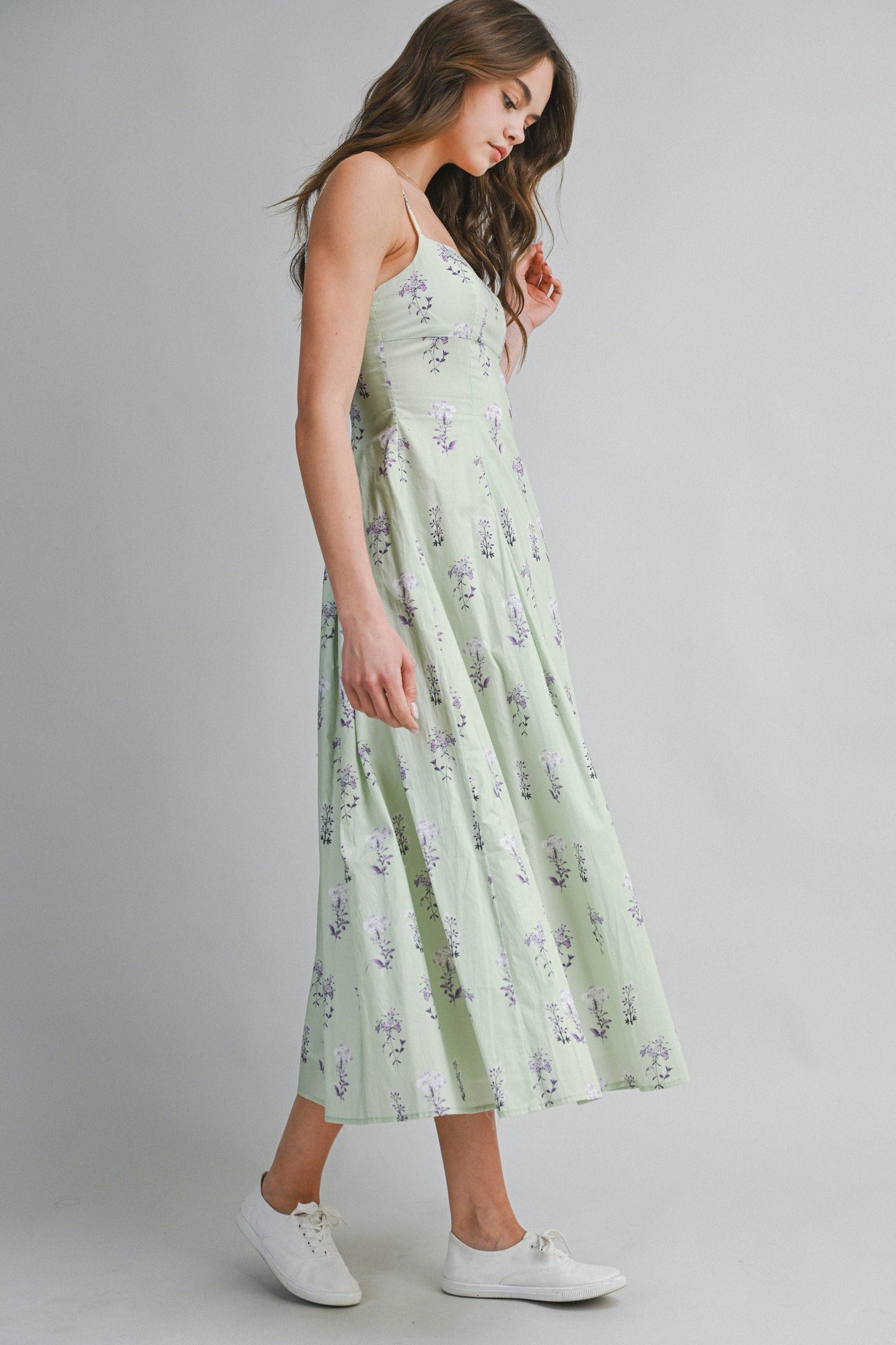 Kiernan Sleeveless A-Line Floral Print Midi Dress Mint