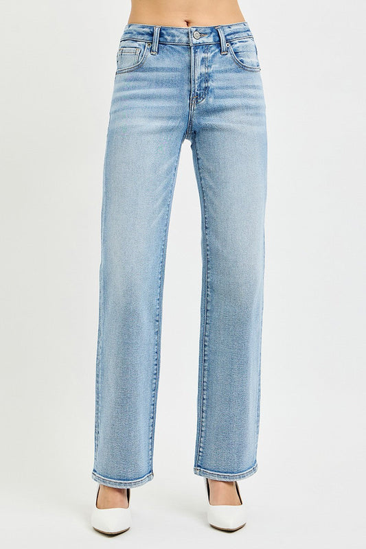 Ursa Mid Rise Straight Leg Jeans Light Wash