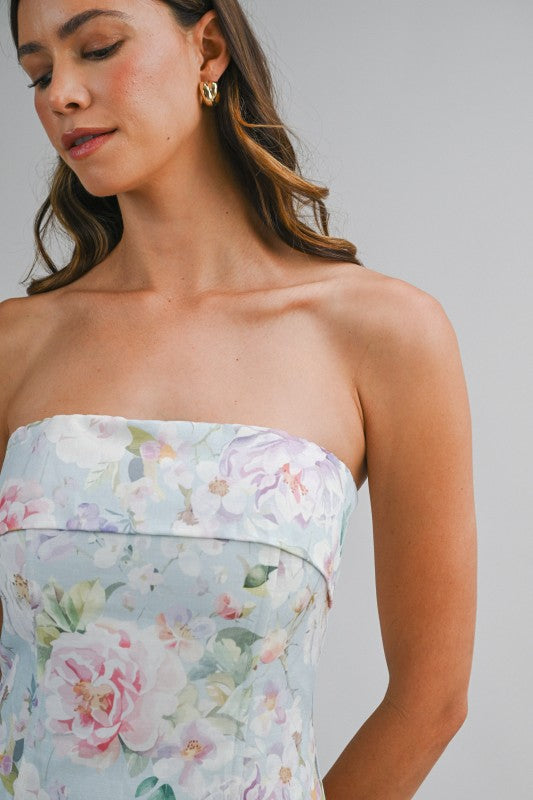 Waitlist 7/5 • Kiara Sleeveless Floral Print Midi Dress Blue