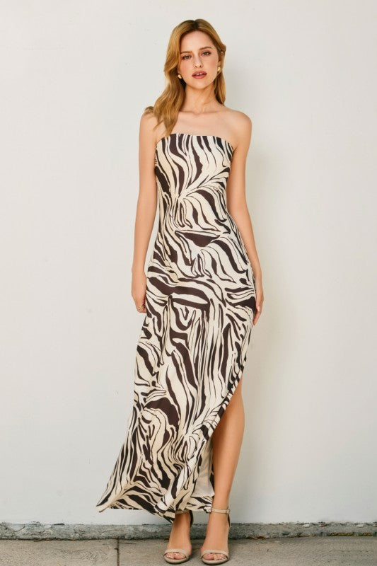 Bronwen Sleeveless Abstract Print Maxi Dress Brown
