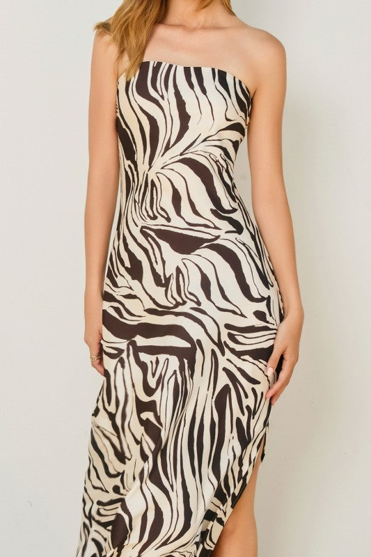 Bronwen Sleeveless Abstract Print Maxi Dress Brown