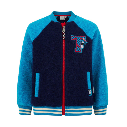 Aberfield Shaun the Sheep Kids Sherpa Varsity Bomber Jacket - Night Blue/Bondi Blue