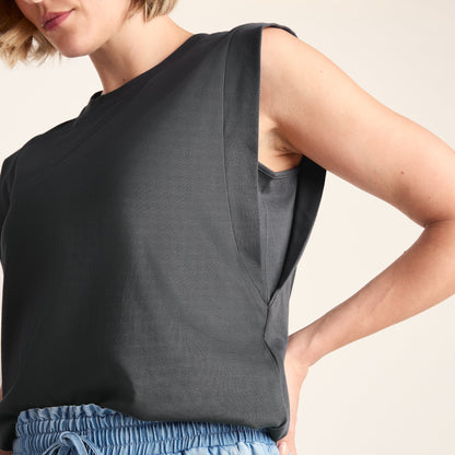 April Womens 100% Cotton Supersoft Boxy Fit Vest - Deep Slate