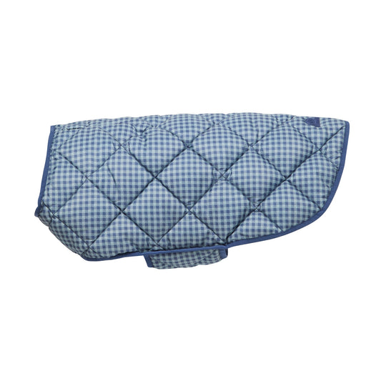 Bark Gingham Printed Padded Dog Coat - Navy/Grey Gingham