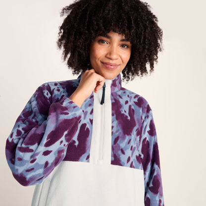 Eden Womens Relaxed Fit Microfleece Zip Neck - Smokey Blue Print