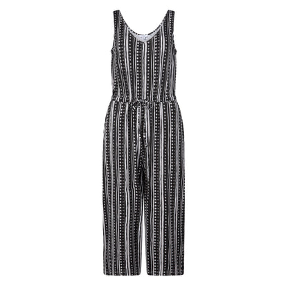 Emmie Womens Supersoft Jumpsuit - Black Doodle Stripe Print