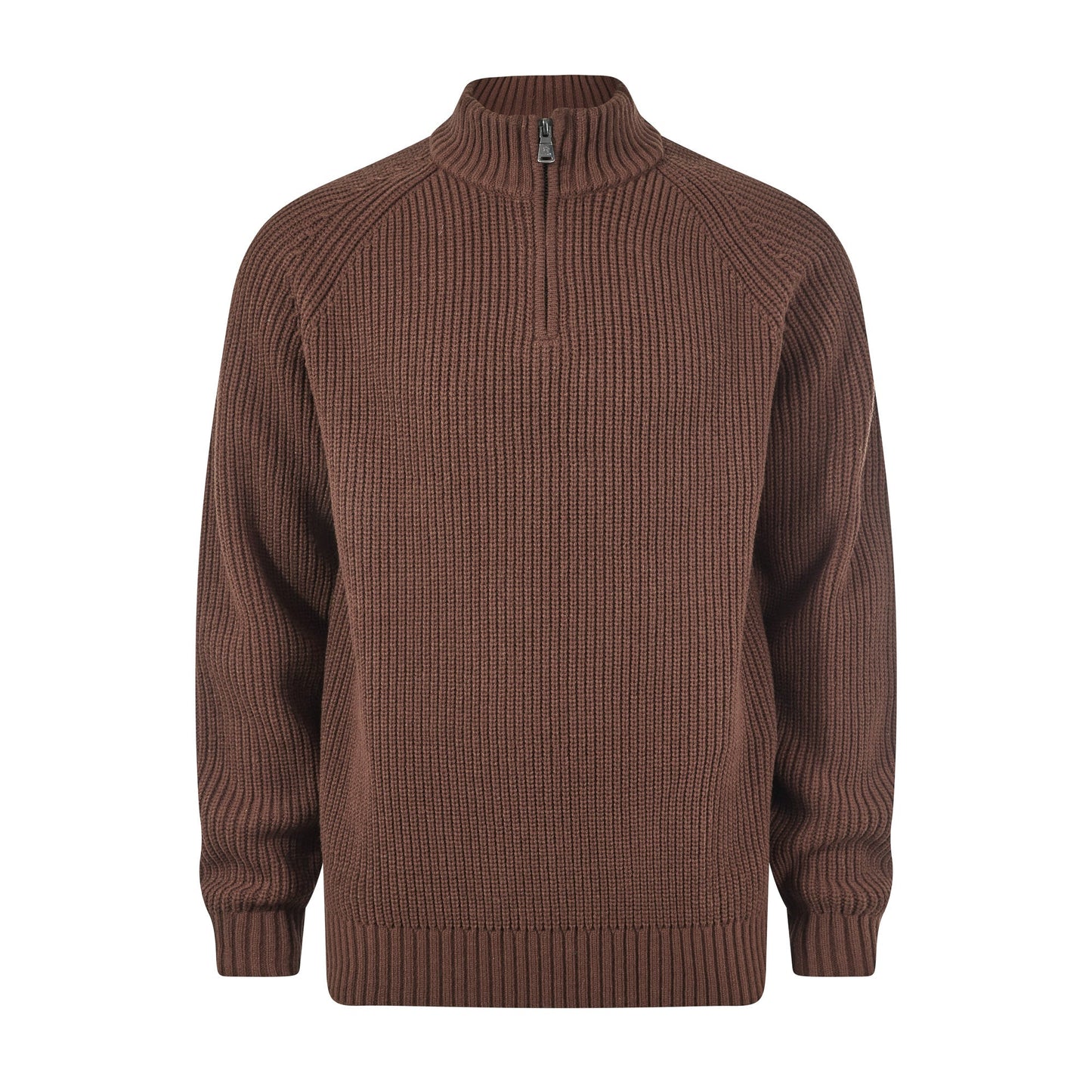 Glen Mens Chunky Knitted Zip Neck Jumper - Chestnut Brown