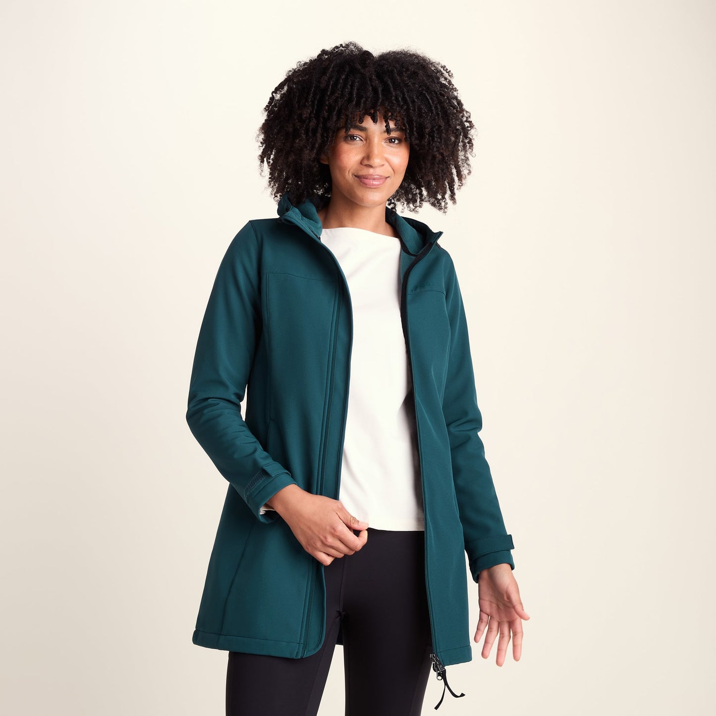 Keld Womens Long Shower Resistant Hooded Softshell Jacket - Petrol Green