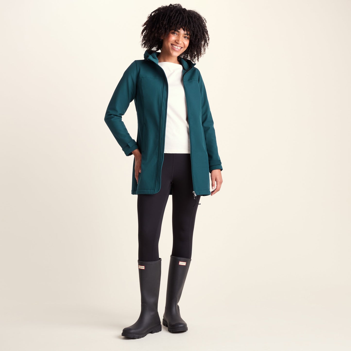 Keld Womens Long Shower Resistant Hooded Softshell Jacket - Petrol Green