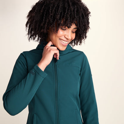 Keld Womens Long Shower Resistant Hooded Softshell Jacket - Petrol Green