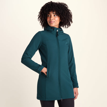 Keld Womens Long Shower Resistant Hooded Softshell Jacket - Petrol Green