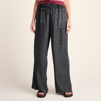 Lucy Womens Wide Leg Denim Look Trousers - Washed Black