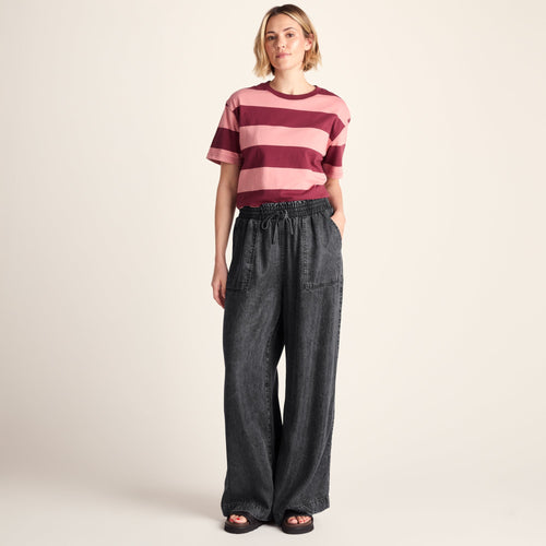 Lucy Womens Wide Leg Denim Look Trousers - Washed Black