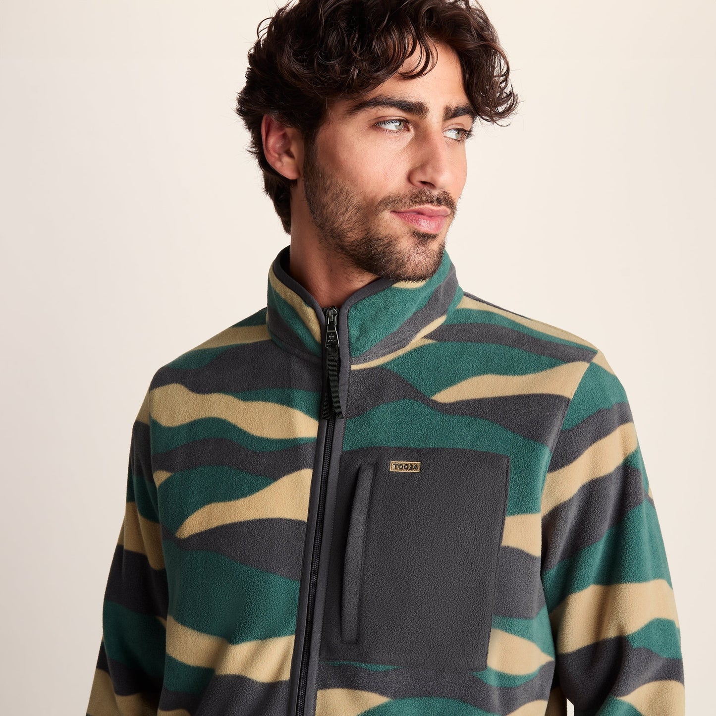 Miles Mens Relaxed Fit Microfleece Jacket - Sand Landscape Print