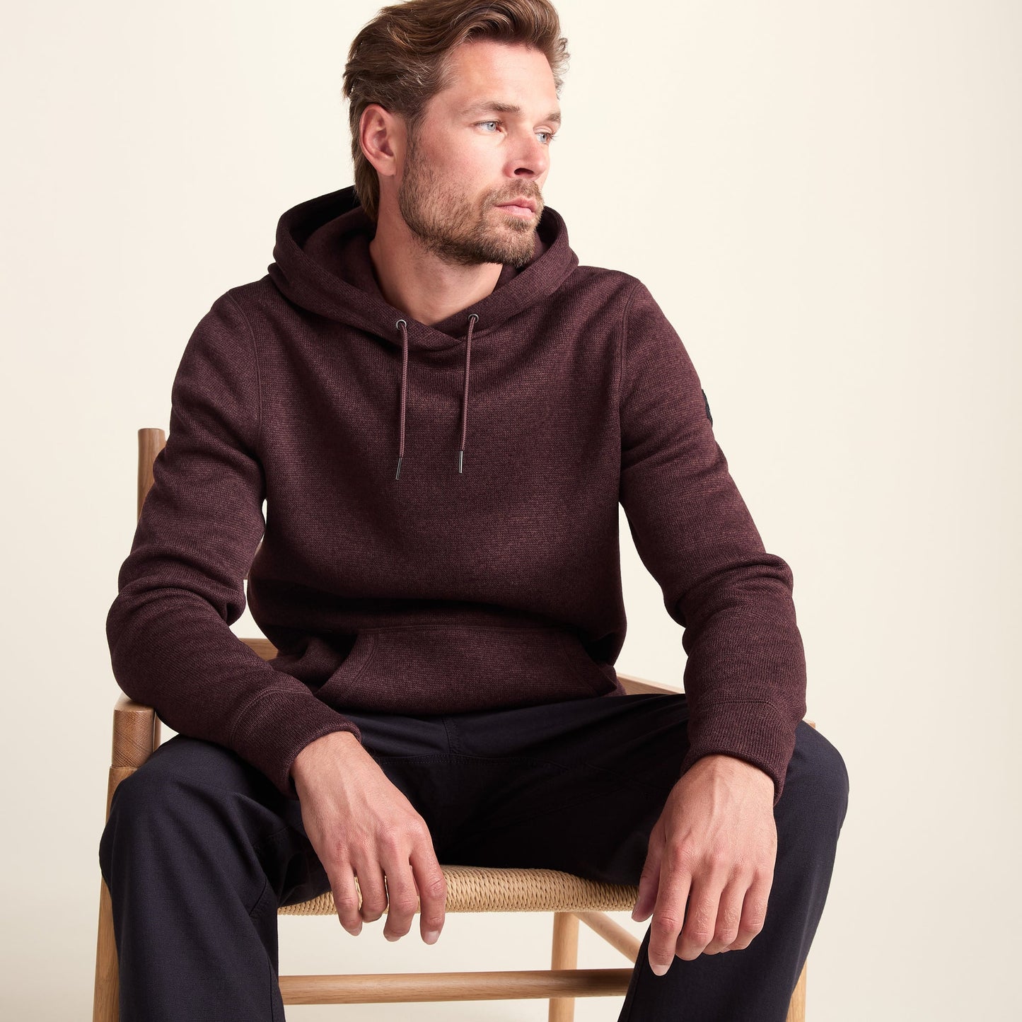 Mosby Mens Supersoft Knitlook Fleece Hoody - Chestnut Brown Melange