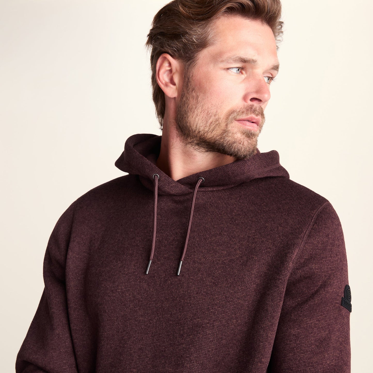 Mosby Mens Supersoft Knitlook Fleece Hoody - Chestnut Brown Melange