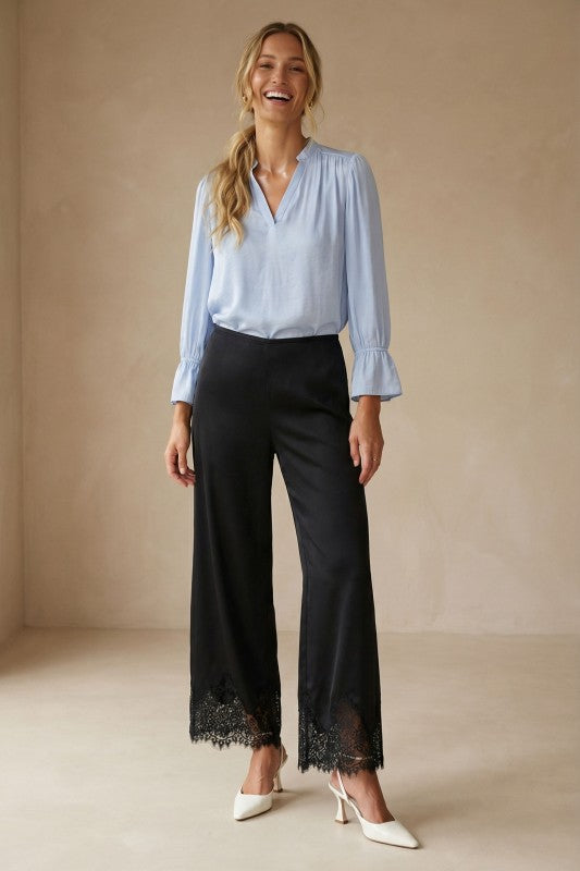 Farrah Long Sleeve Satin Top Blue