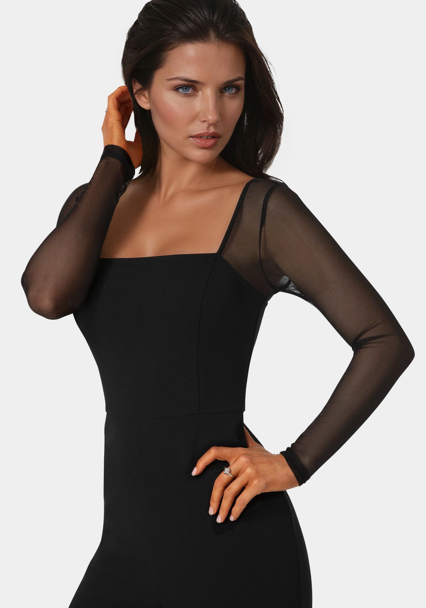 Scuba Mesh Square Neck Jumpsuit