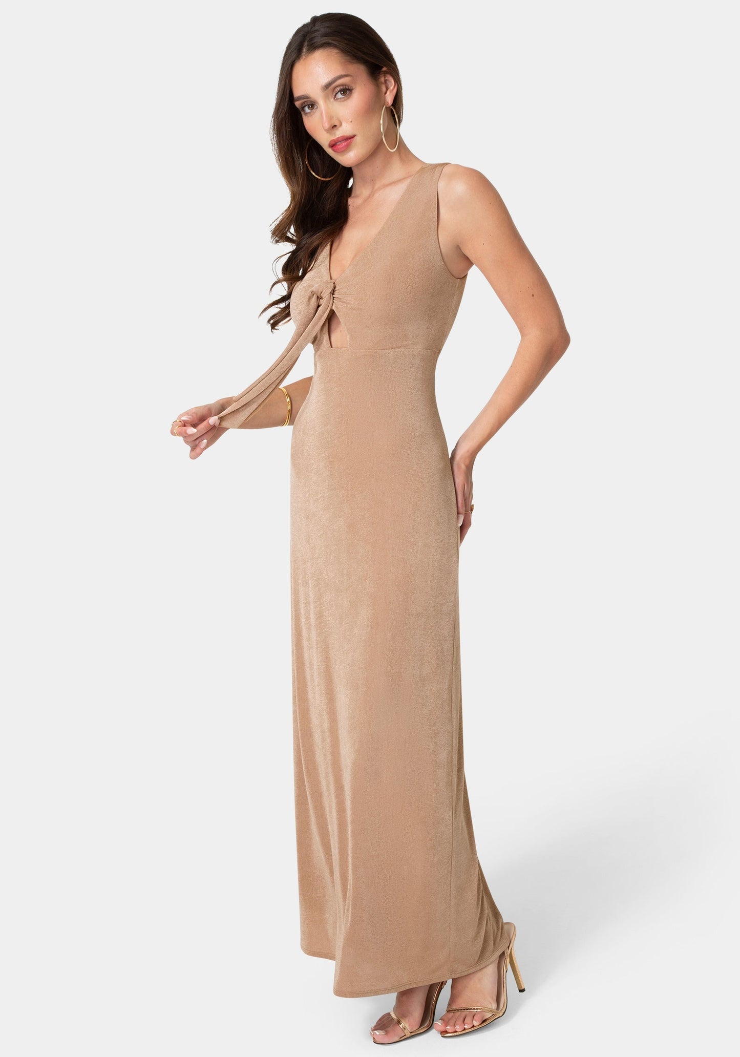 V-Neck Cutout Tie Maxi Dress