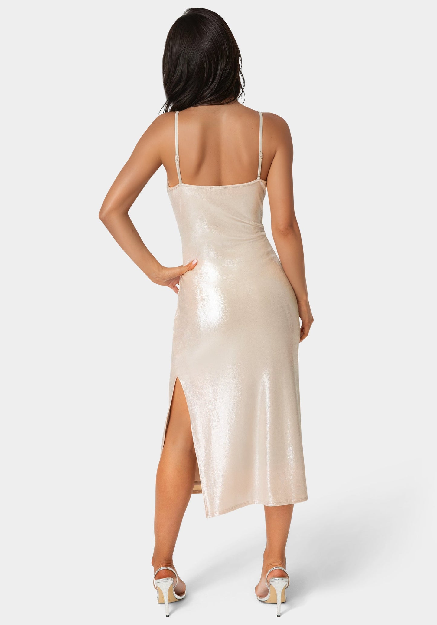 Foil Metallic Slinky Cowl Maxi Dress