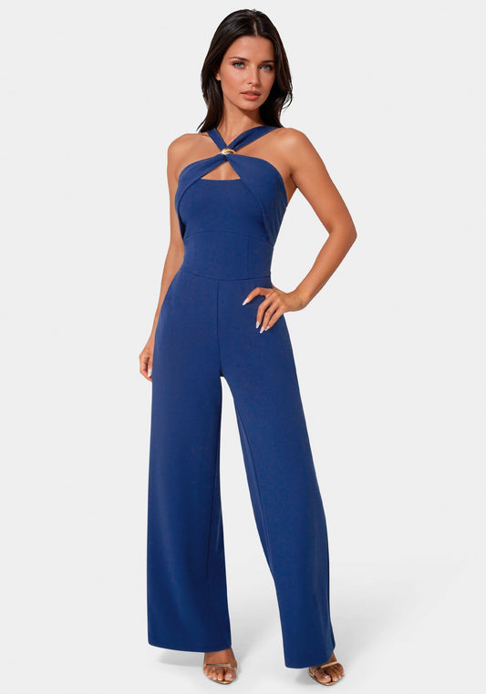 Knit Crepe Twist Wide Leg Jumpsuit