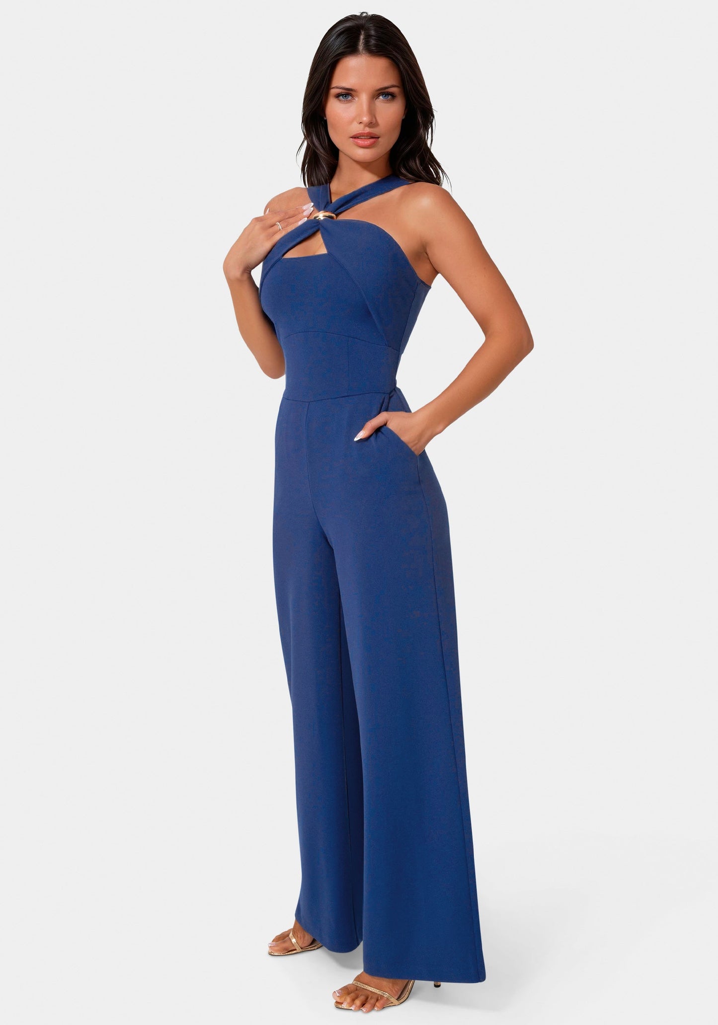 Knit Crepe Twist Wide Leg Jumpsuit